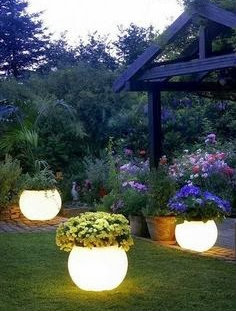 Flower pots with lights inside